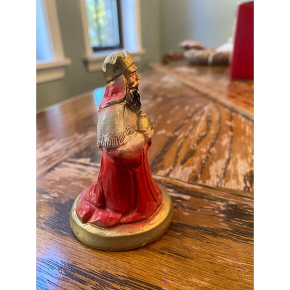 Vintage Hand-Painted Wise Man Figurine Christmas Nativity King Statue Red & Gold - Picture 2 of 6